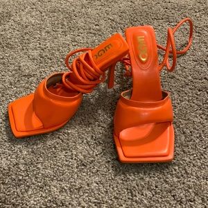 Bright orange, neon orange lace up heels!!!